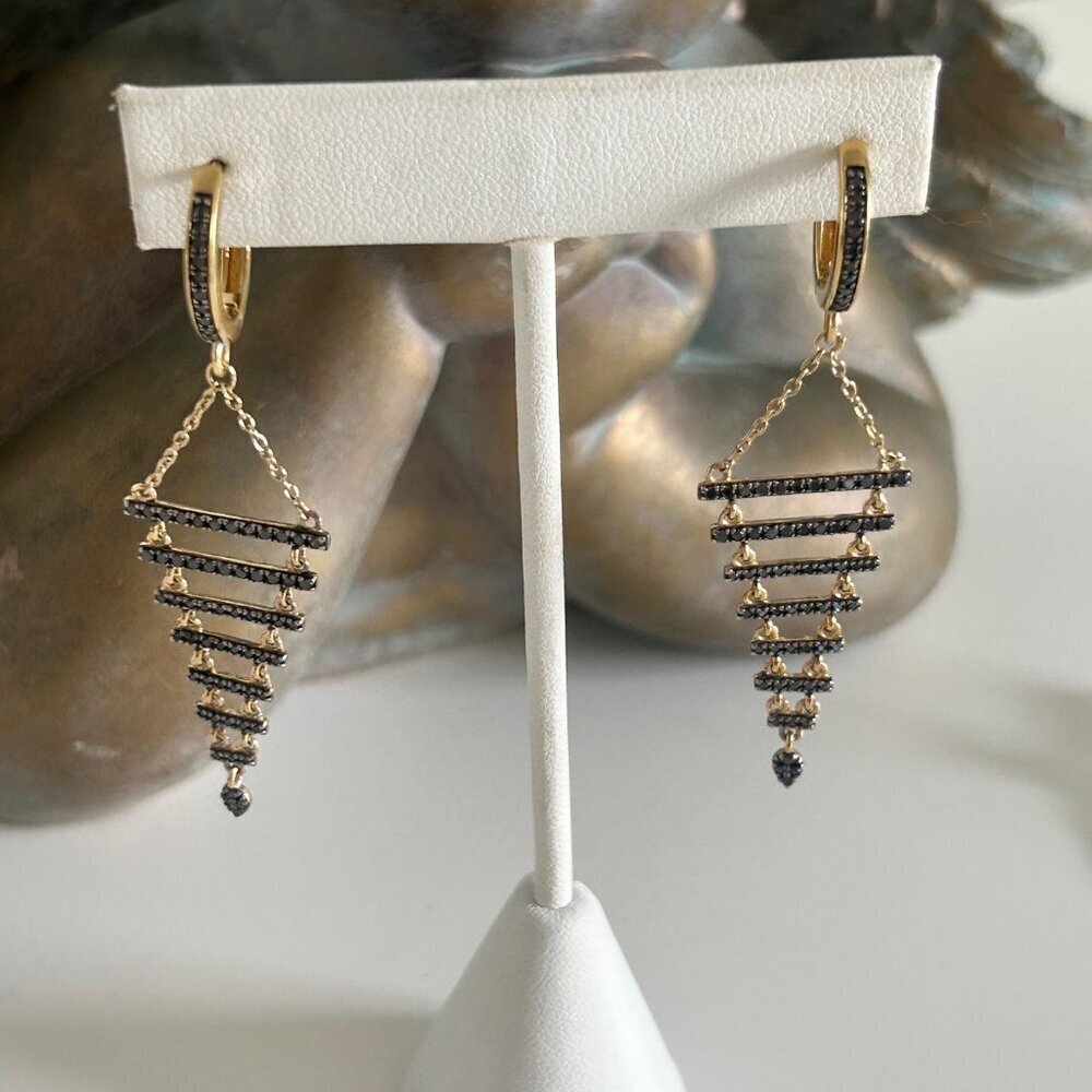 Rarities Carol Brodie 3/4ctw BLACK DIAMOND Gold Plated Silver Drop Earrings NWT - Picture 7 of 15